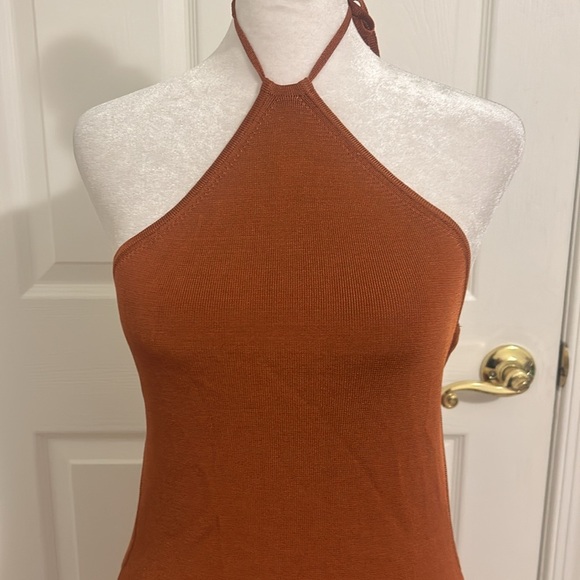 Cult Gaia Leslie Tie Knit Open Back Halter Dress In Spice Brown NWT Size Medium - Picture 9 of 15